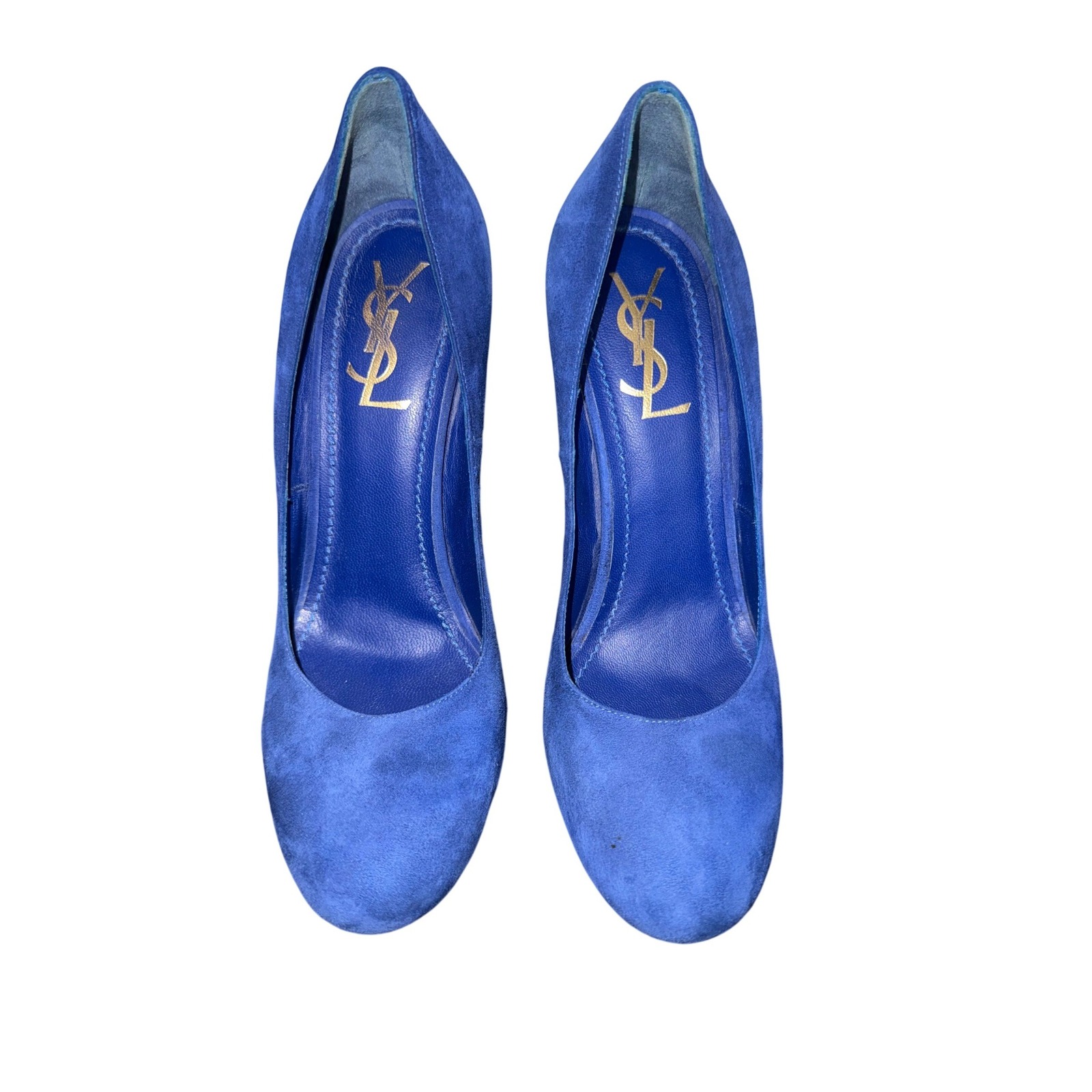 Yves Saint Laurent Ysl Blue Suede Platform High Heel Pumps Sz 39